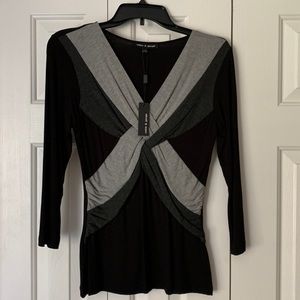 Cable & Gague 3/4 sleeve blouse, gray & black, size S
